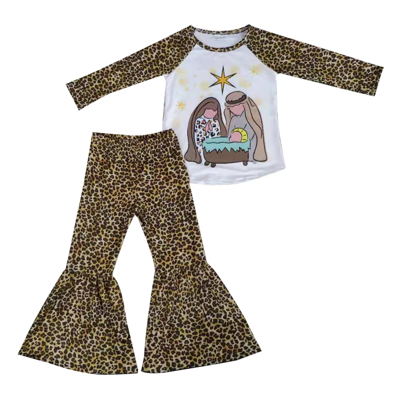 Модный детский эксклюзивный наряд для девочек реглан с принтом Рождества и штаны