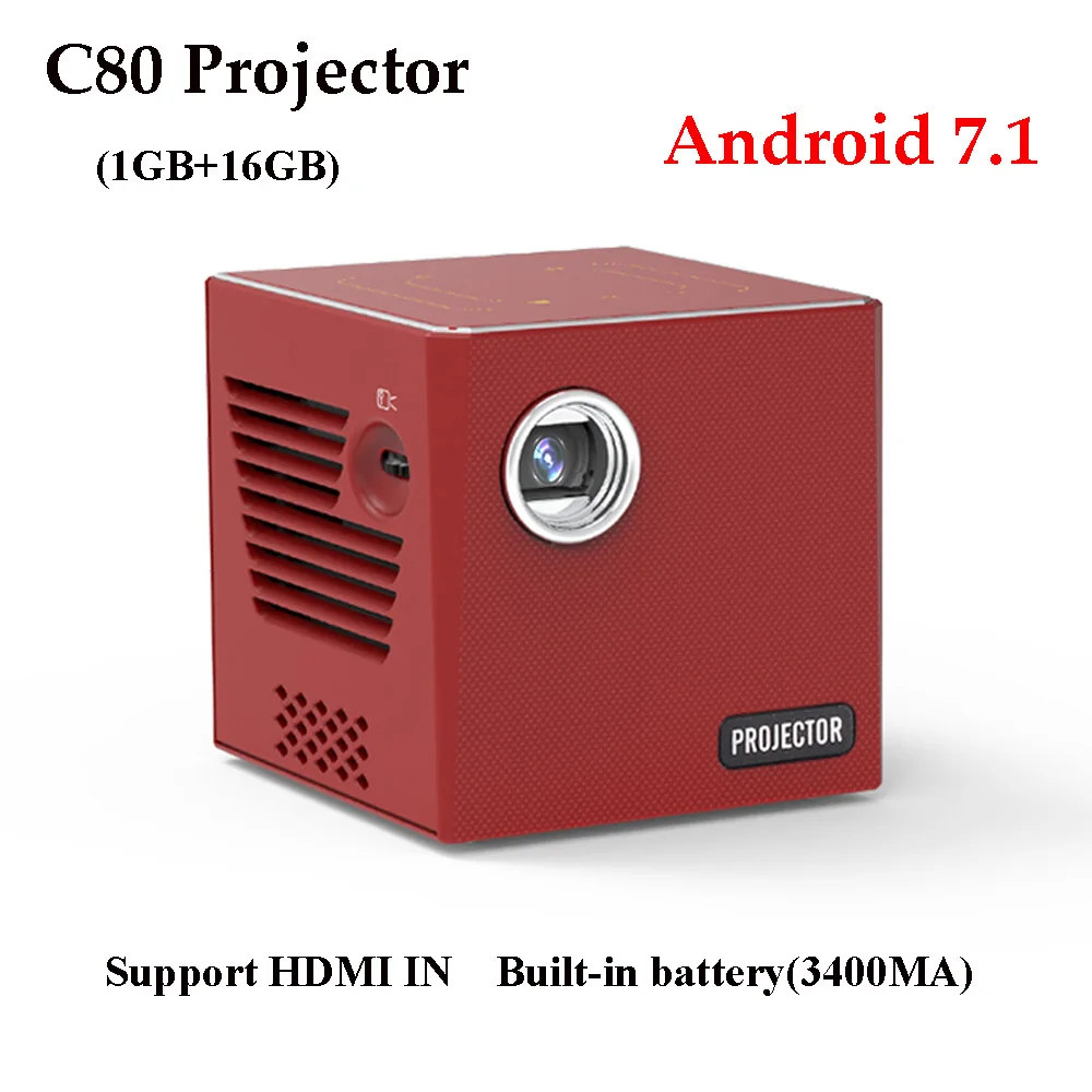 2020 Новый c80 мини портативный проектор RK3128 четырехъядерный 1GB16GB 2 4G + 5G Wifi android 7 1