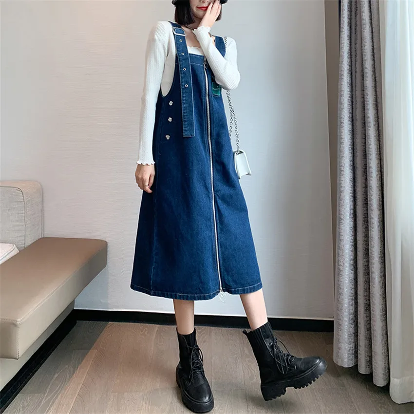 

Джинсовое платье на бретельках в Корейском стиле, сарафан для девушек, женская уличная одежда, модное платье на бретельках, женские джинсовые платья, платья