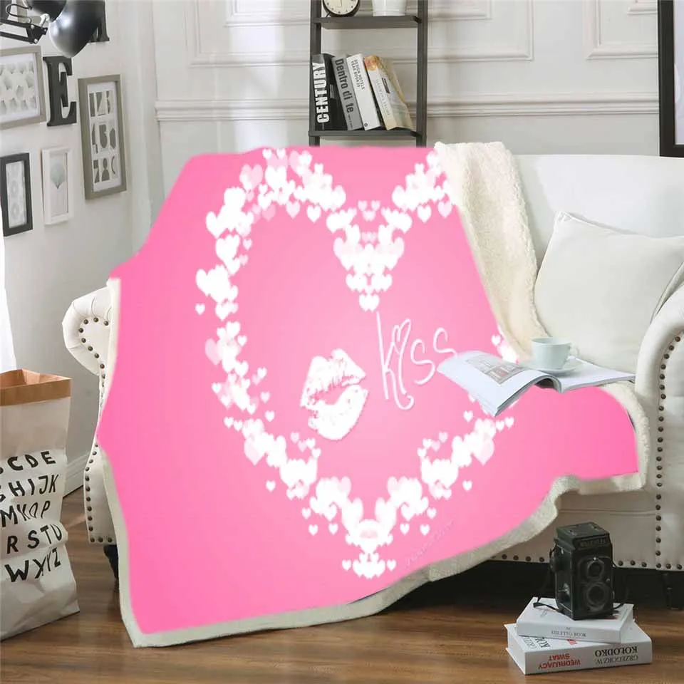 

3D Printed Love Pattern Sherpa Blanket for Sofa Bedspread Velvet Plush Microfiber Warm Throw Blanket for Kids Boys Women Men