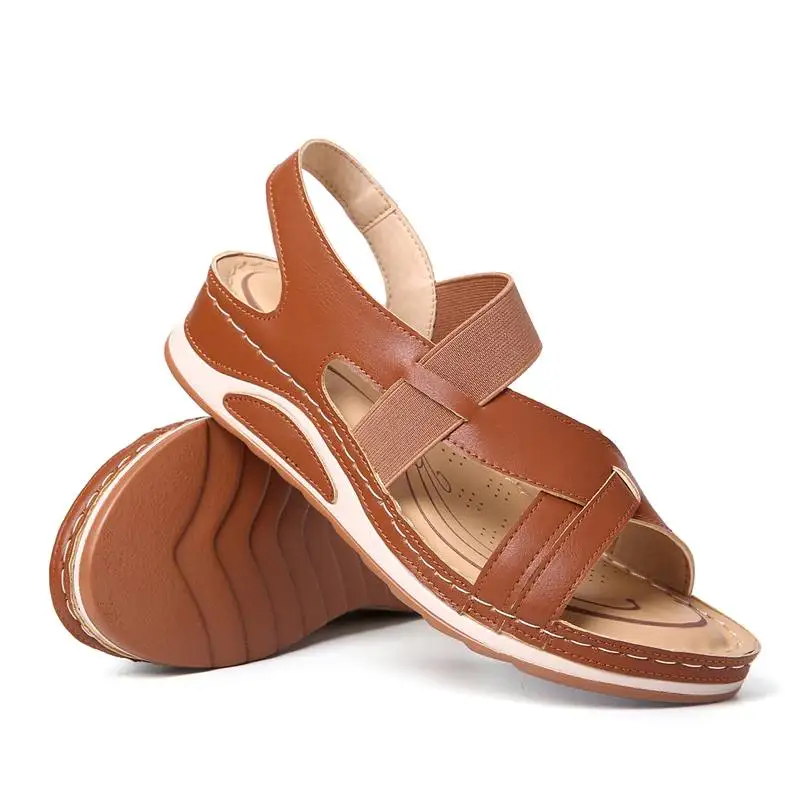 

Nis Platform Wedge Sandals Leather Sandal Slippers Anti Slip Open Toe Ankle Strap Slip On Flat Shoes Casual Retro Beach Shoes