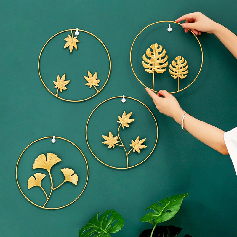 

Лидер продаж, современные кованые железные настенные подвесные украшения в виде листьев гинкго, домашний фон, настенные Стикеры, аксессуар...
