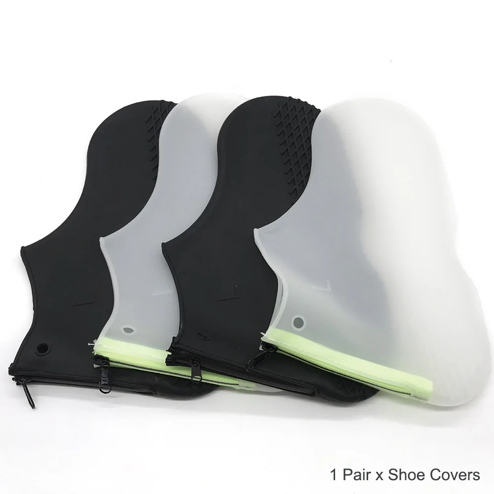 

1pair Reusable Shoe Covers Non Slip Cycling With Zipper Foldable Portable Outdoor Accessories Soft For Rain Waterproof Silicone