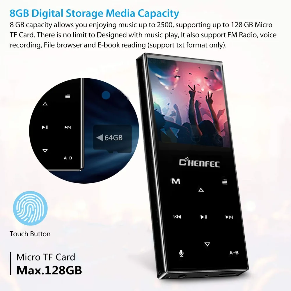 Mp3-плеер с Bluetooth, встроенный динамик, металлический музыкальный плеер без потерь с fm-радио, электронная книга для Walkman с поддержкой tf-карты до 128 ГБ