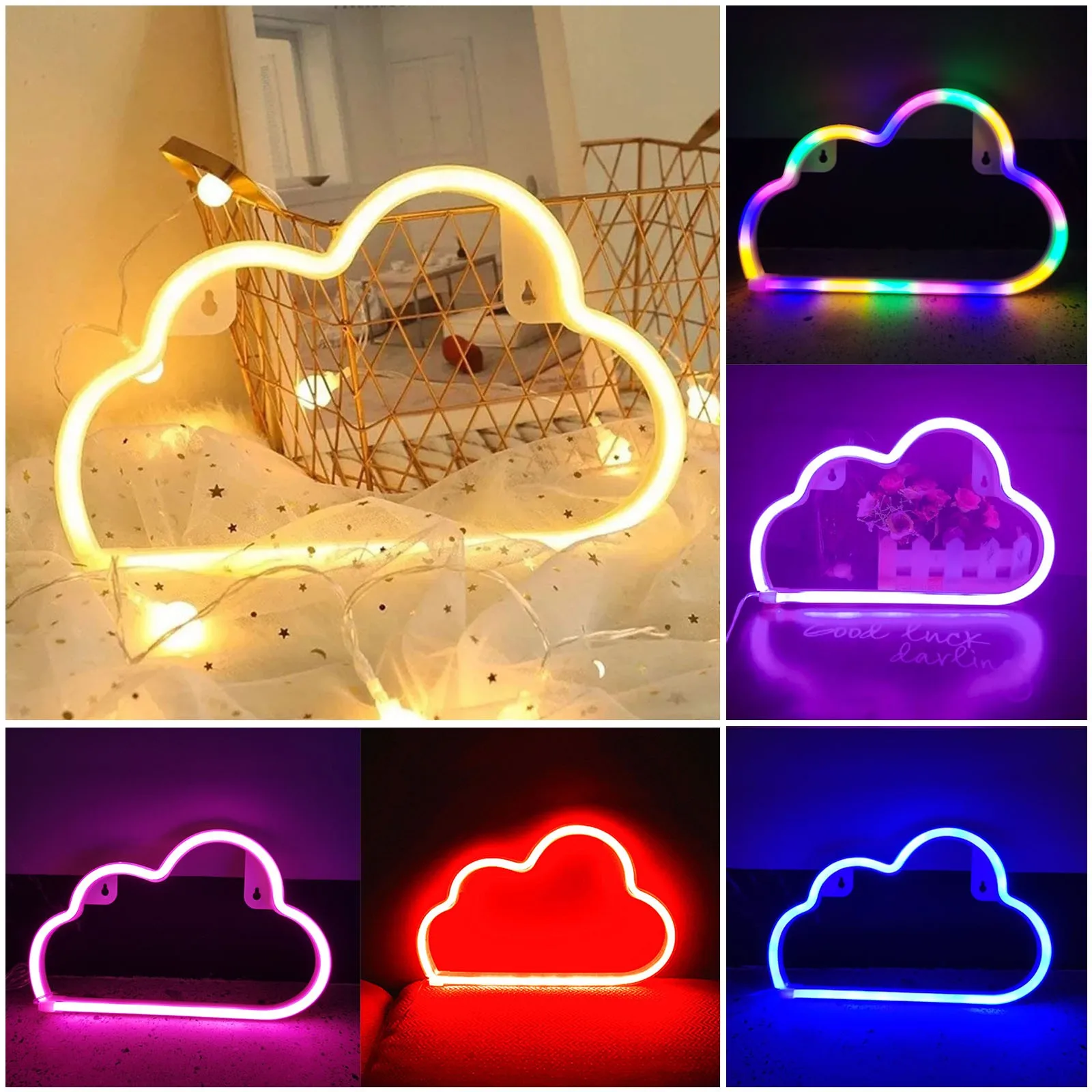 LED Cloud Design Neon Sign Night Light Art Decorative Lights Plastic Wall Lamp for Kids Baby Room Holiday Lighting Xmas Party | Лампы и