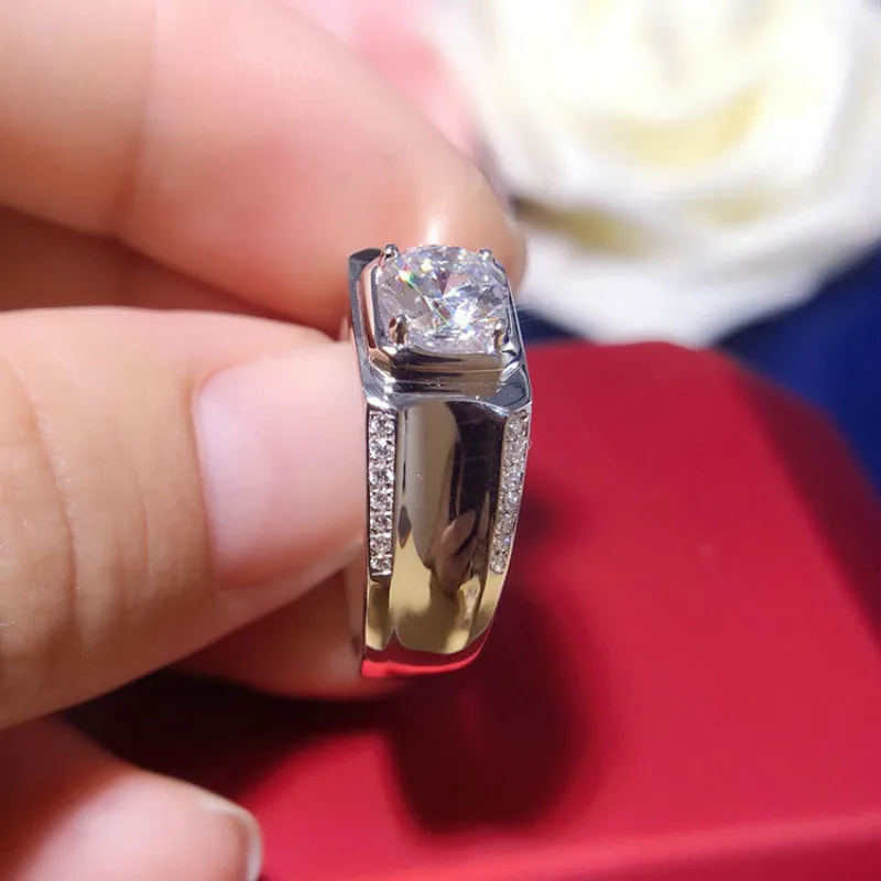 Простое мужское кольцо 2ct карат чистое серебро обручальные кольца имитация муассанита кольцо Модные ювелирные изделия