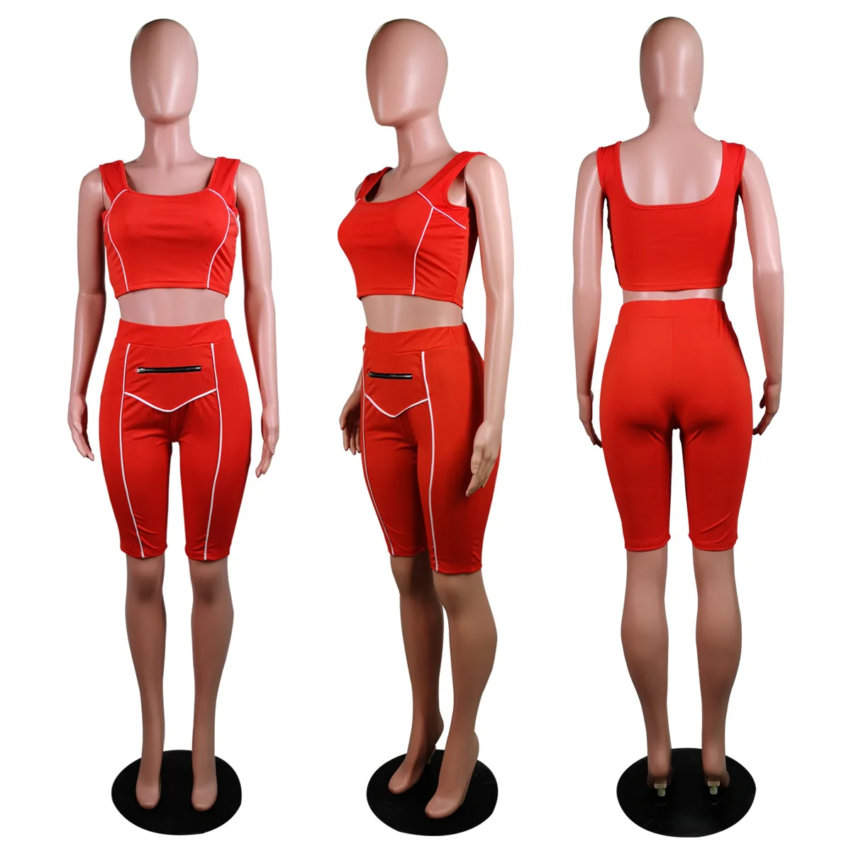 Женский спортивный костюм из 2 предметов короткий топ и шорты без рукавов| |