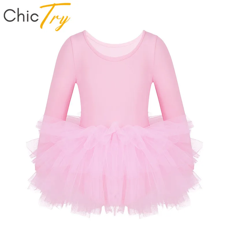 

Детское танцевальное платье ChicTry с длинными рукавами, эластичное пушистое 4-слойное балетное платье-пачка, костюм для выступлений и танцев, ...
