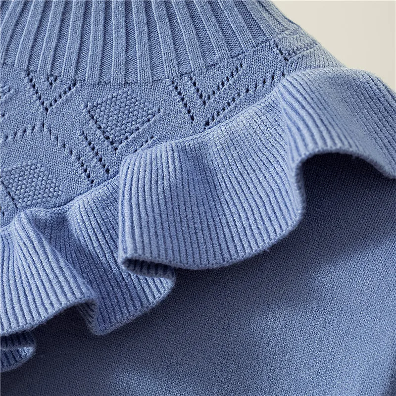 Свитер женский трикотажный с оборками и длинным рукавом | Женская одежда