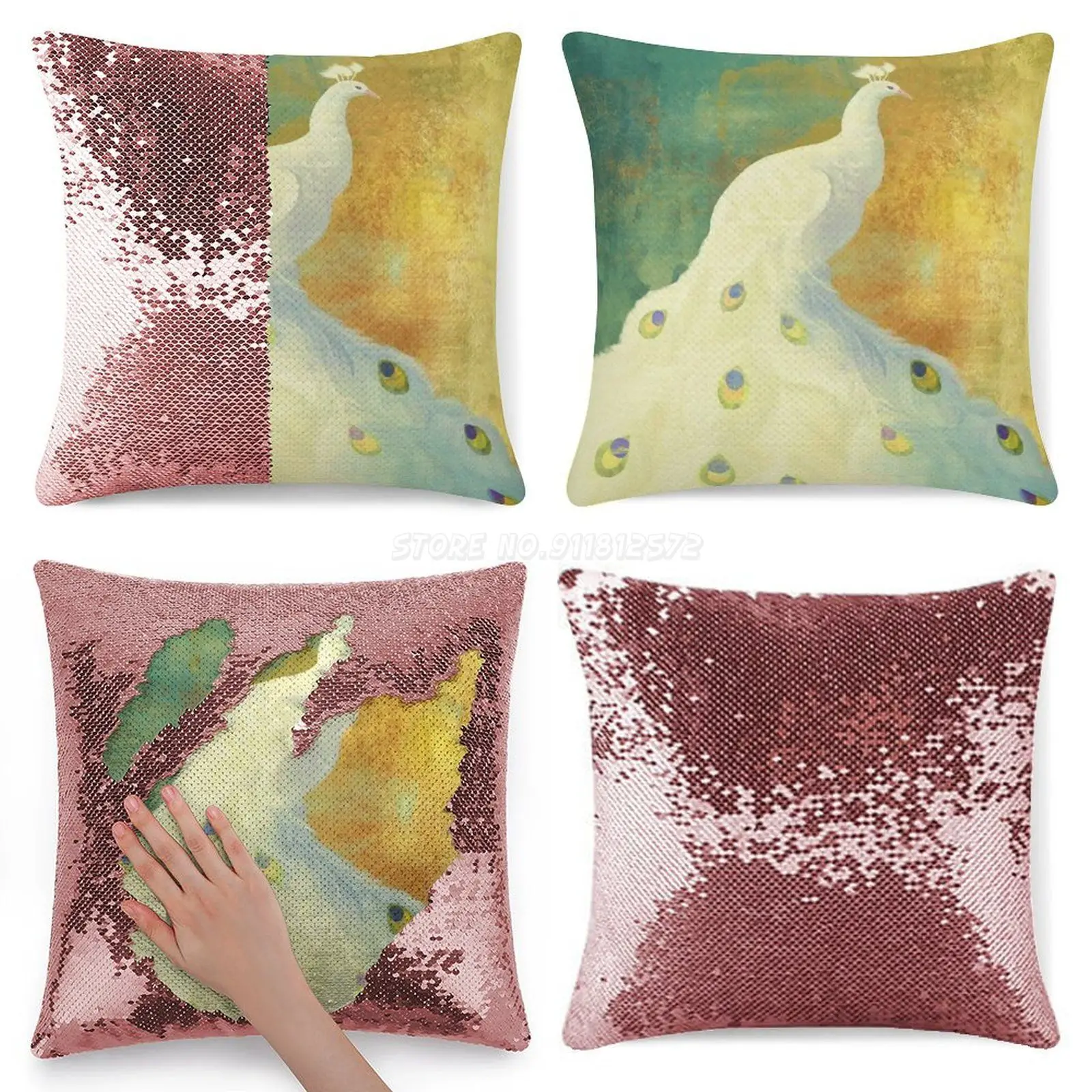 Чехол с павлиньими пайетками и белой подушкой чехол для дивана декоративный