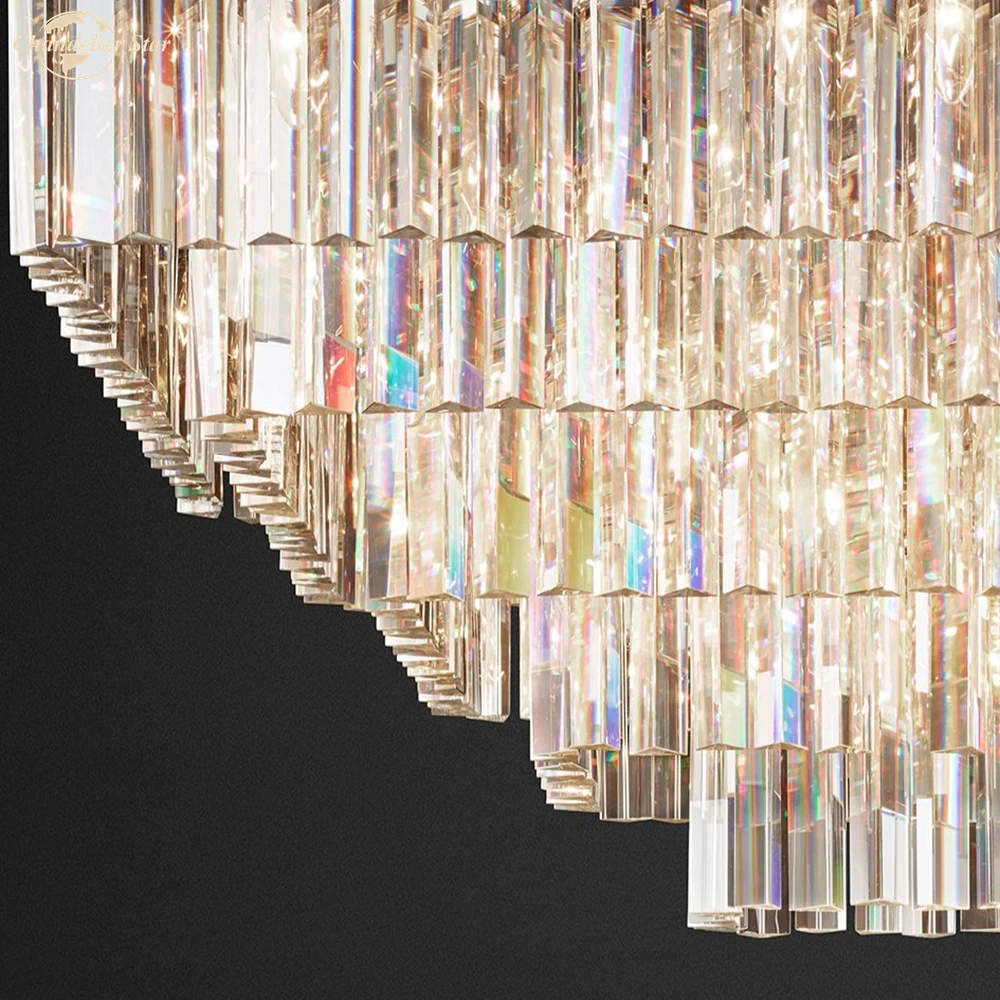 

Vintage Luxury Chandeliers Lighting Modern Square Crystal Metal Pendant Hanging Lamp for Living Room Bedroom Dining Room Villa