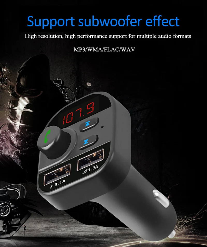 

Car Wireless Bluetooth 5.1 FM Transmitter LED MP3 Player Handsfree Car Kit 2.1A Adapter 2USB Charger Car Accessories Audio Cable