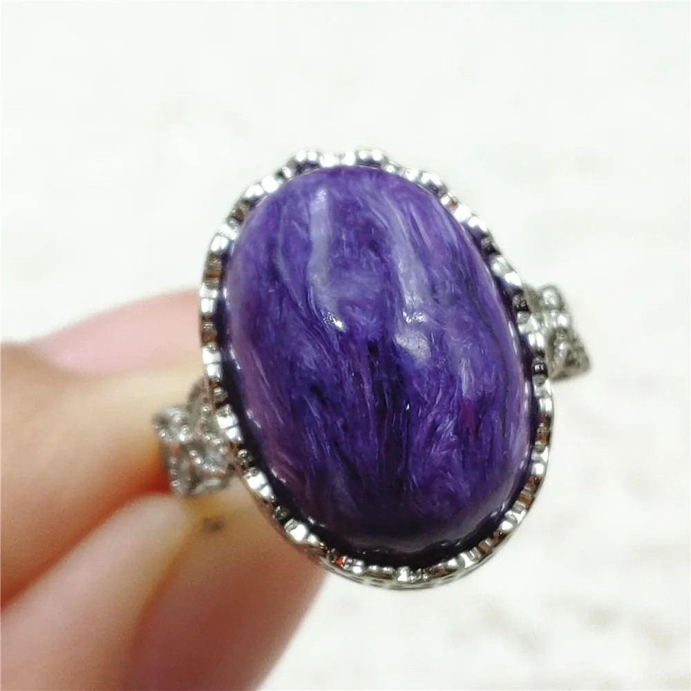 

Natural Purple Charoite Adjustable Gemstone Ring 17x12mm Russia 925 Sterling Silver Fashion Stone Ring AAAAAA
