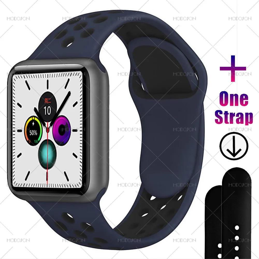 Black Blue Black MODOSON Смарт-часы iwo 12 Series 5 ЭКГ монитор сердечного ритма 30 циферблатов 44 мм 40 мм часы SmartWatch iwo 11 для Apple iphone Android - Цвет: Black Blue Black