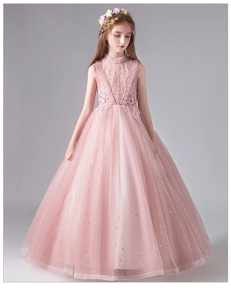 Beads Sequin Tulle Girl Pageant Princess Birthday Dress Long Wedding Baptism Kids First Communion Party Gown Flower Dresses | Детская