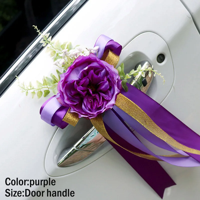 purple Door handle Свадебные украшения, искусственные букеты высушенных цветов, цветы для домашнего декора, украшение автомобиля, цветочные дверные ручки, зеркало заднего вида, Dec DC112 - Цвет: purple Door handle