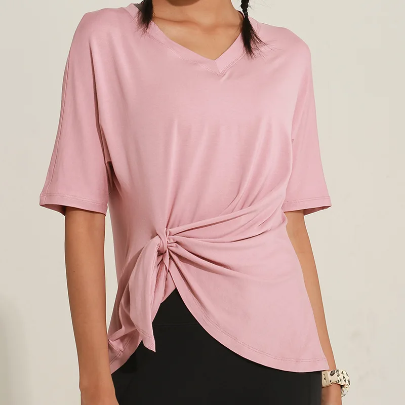 Женская спортивная блузка с v-образным вырезом для йоги красная сетчатая