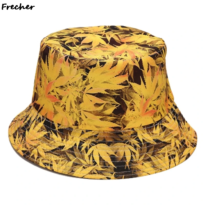 Женская двухсторонняя Рыбацкая шляпа с принтом кленовых листьев хлопковая