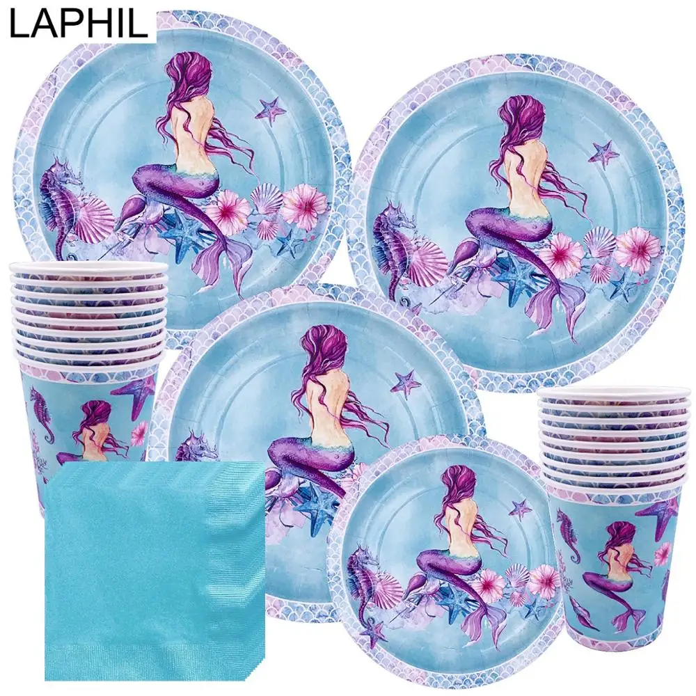 Одноразовая посуда LAPHIL для вечеринки в стиле русалки бумажная тарелка маленьких