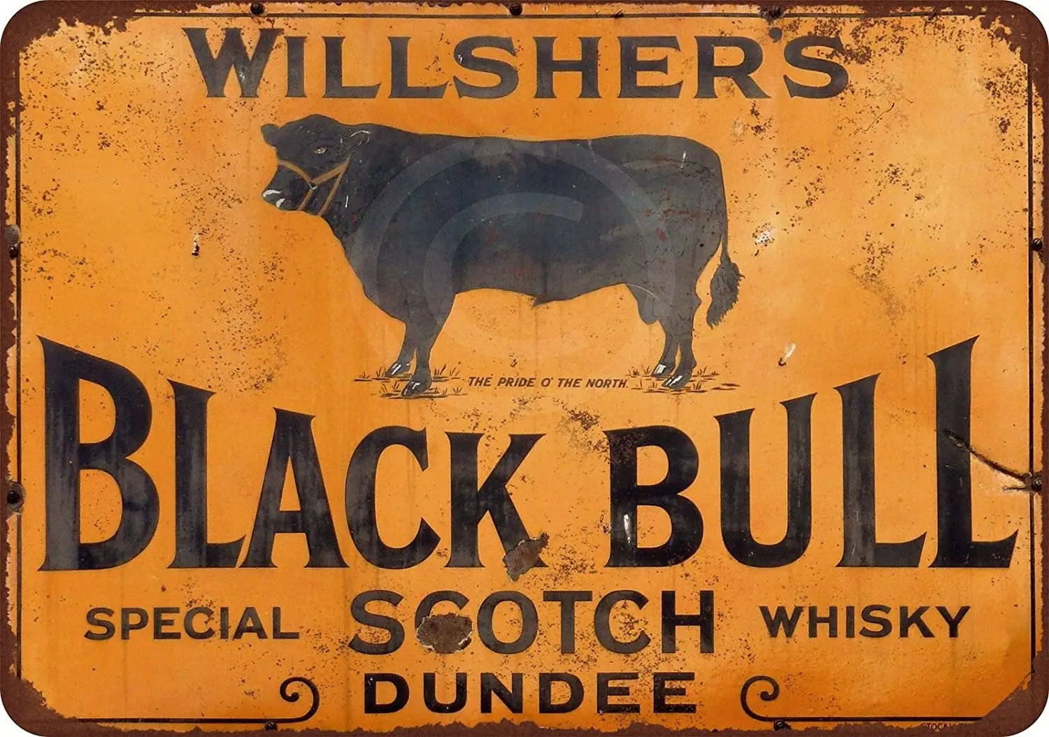 

Indoor Willshers Black Bull Scotch Whiskey Decor Art Metal Signs Vintage Tin Sign 8" w x 12" h Barber Shop Laundry Room Patio P