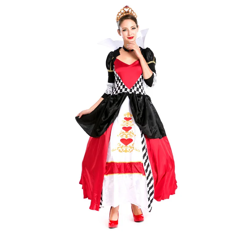 

Poker Queen Costume Women Cosplay Halloween Long Dress Sexy Female Princess Apparel Queen of Hearts Disguise Party Role Play