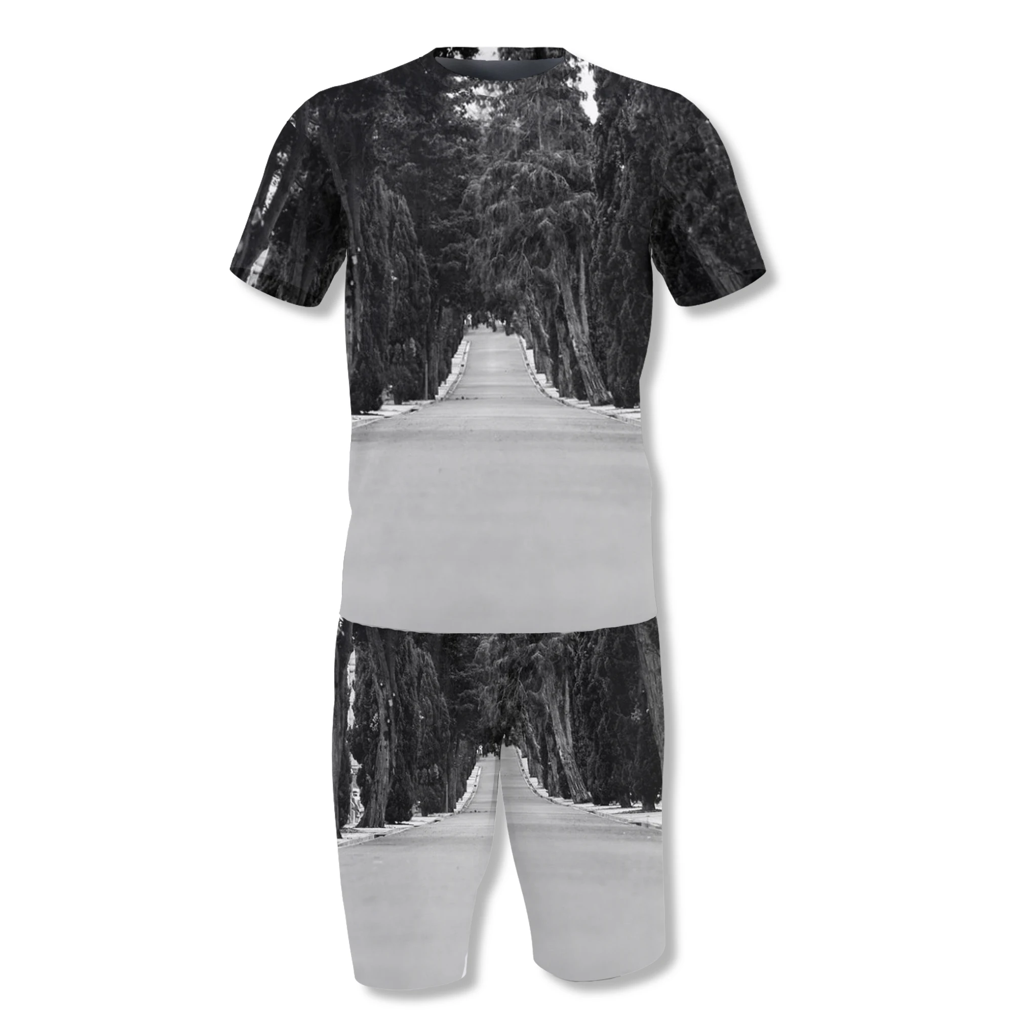 

New men's suit short-sleeved T-shirt digital printing sports track suit loose men's landscape adult juvenile shirt