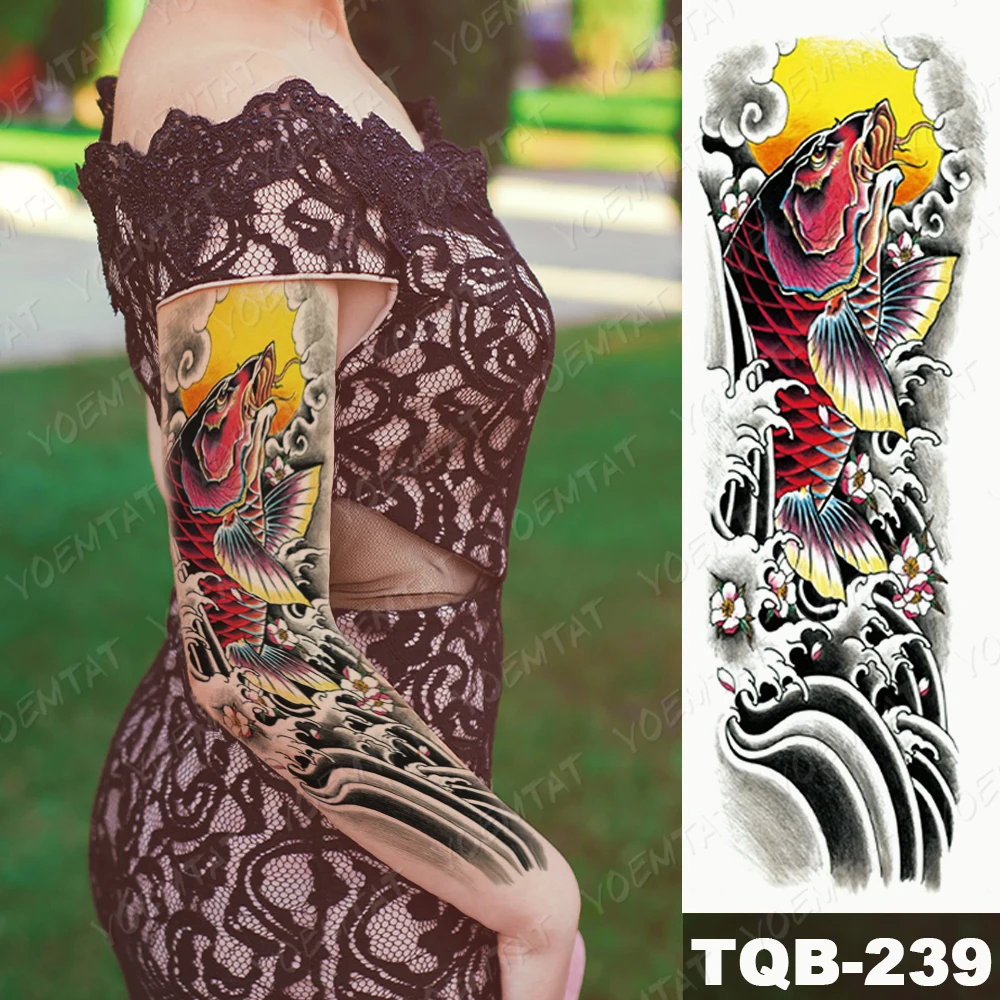 

Transfer Stickers Women Egypt Body Decoration Tattoo Sleeve For Men Kit Glitter Sun Cloud Ocean Wave Realistic Carp Arm Color