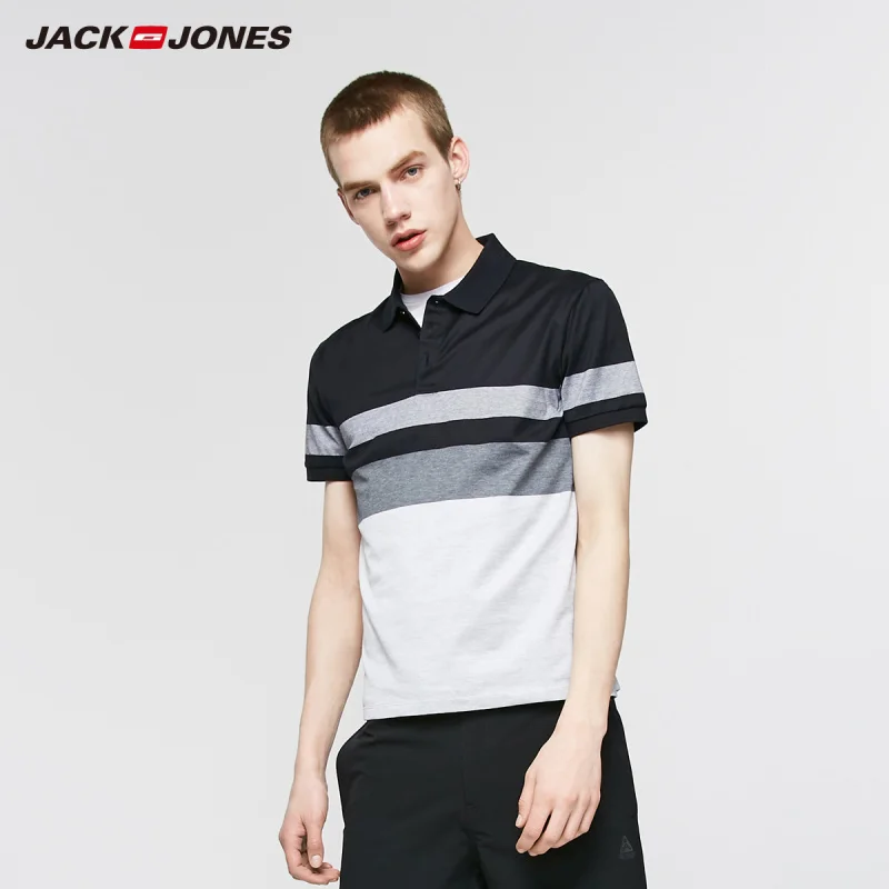 Мужская Повседневная рубашка-поло JackJones 100% хлопок в полоску с воротником-стойкой