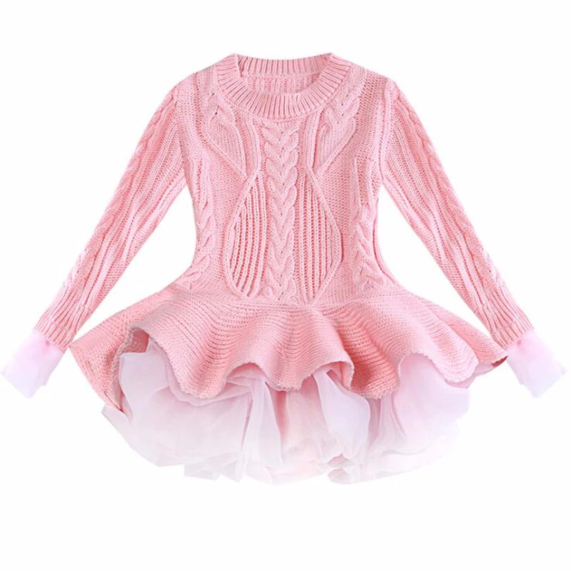

Autumn Girls Chiffon Dress Christmas Princess Knitted Sweater Winter Kids Dresses for Girl Tops Children Wedding Party Clothes