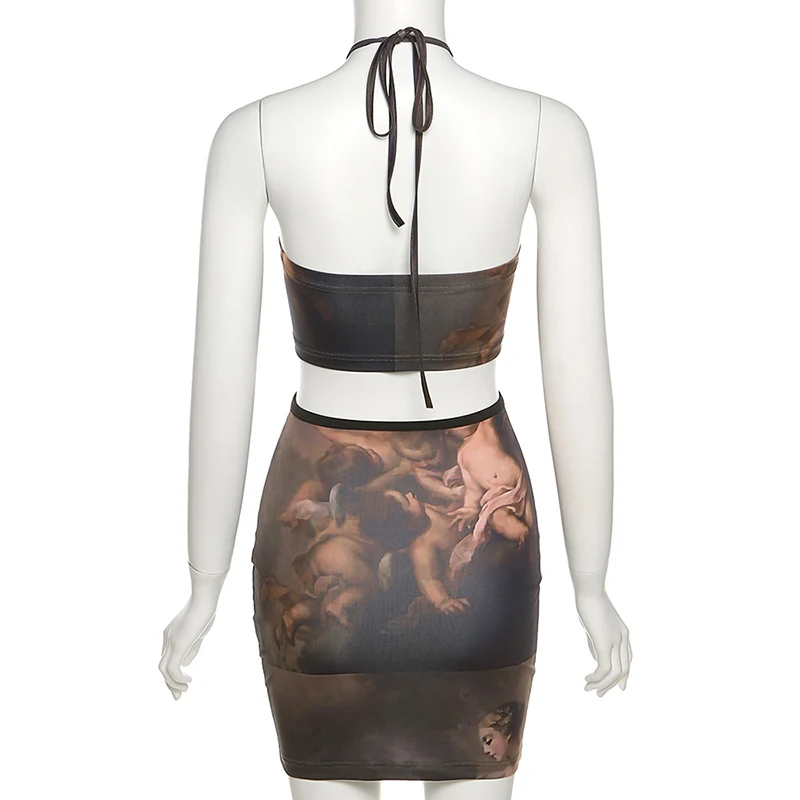

2021 summer women's new angel print halter neck hollow backless slim sexy dresssummer women's dress