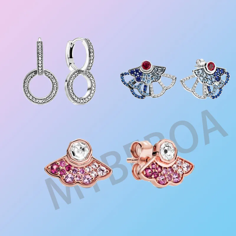 

2020 New 925 Sterling Silver Pink Fan Earrings Cubic Zirconia Stud Earrings Women Anniversary Engagement Jewelry Gift