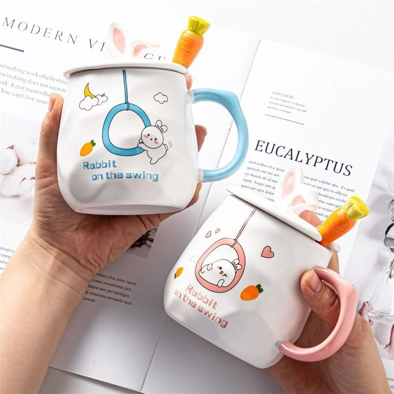 

Кружка с кроличьими ушками для девочек, керамическая чашка с кроликом, милая кофейная чашка для завтрака в Корейском стиле для студенток