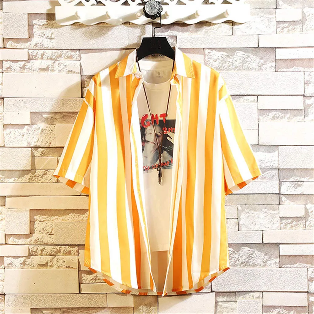 Camisa Masculina мужская летняя Свободная Повседневная полосатая рубашка с коротким