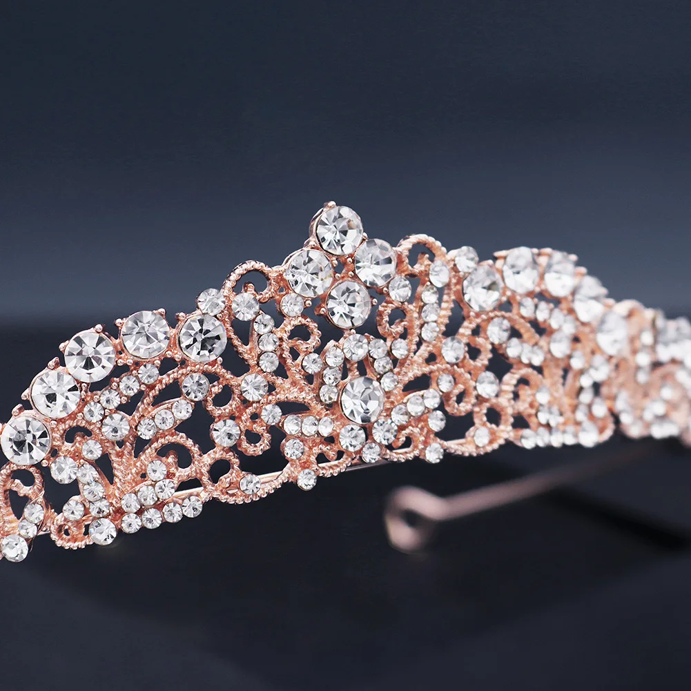 

Fashion Net Red Rhinestone Hair Crown Rose Gold Color Tiaras and Crowns Hair Jewelry for Women Accessories Prom Bride Headpiece