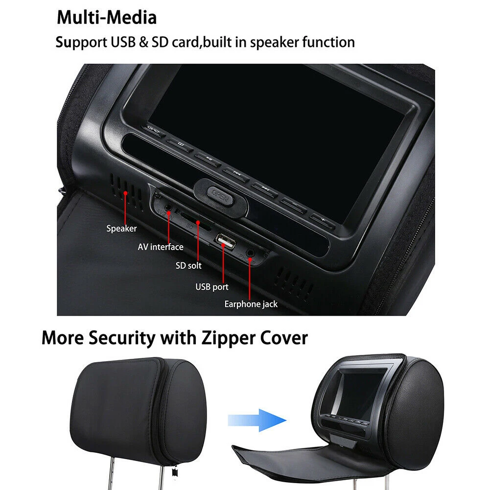 7 Inch Car Headrest Dvd Monitor Speaker Video Adjustable Hd Zipper Cover Lcd Screen | Автомобили и мотоциклы