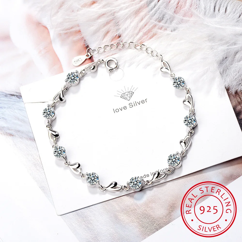 

Silver 925 Jewelry Bracelets For Women Aquamarine 925 Sterling Silver Heart Charm Bracelets Party Anniversary Jewelry