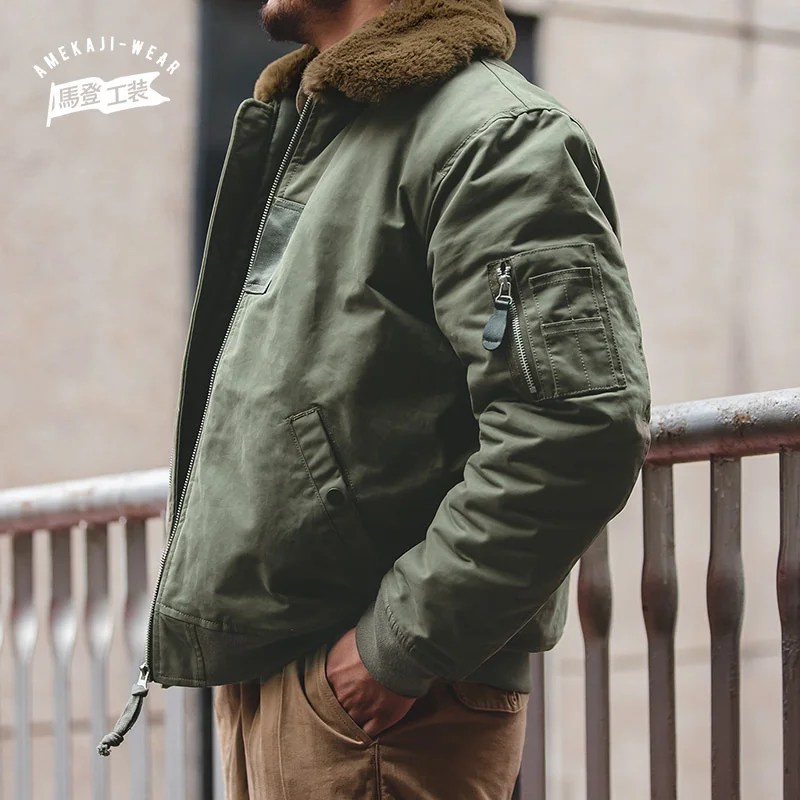 

Winter B15 Jackets Men American Retro Bomber Air Force Bomber Jacket Coat Fall Padded Fleece Collar Coats Men's Clothing