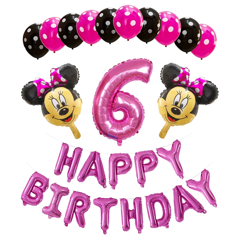 pink 6 years old 26 шт с Микки Маусом и Минни Маус комплект 3" розового и синего цвета фольгированные буквы «С Днем Рождения» шар для мальчиков и девочек 1 2 3 4 5 6 7 8 9 лет старый вечерние Декор поставки - Цвет: pink 6 years old