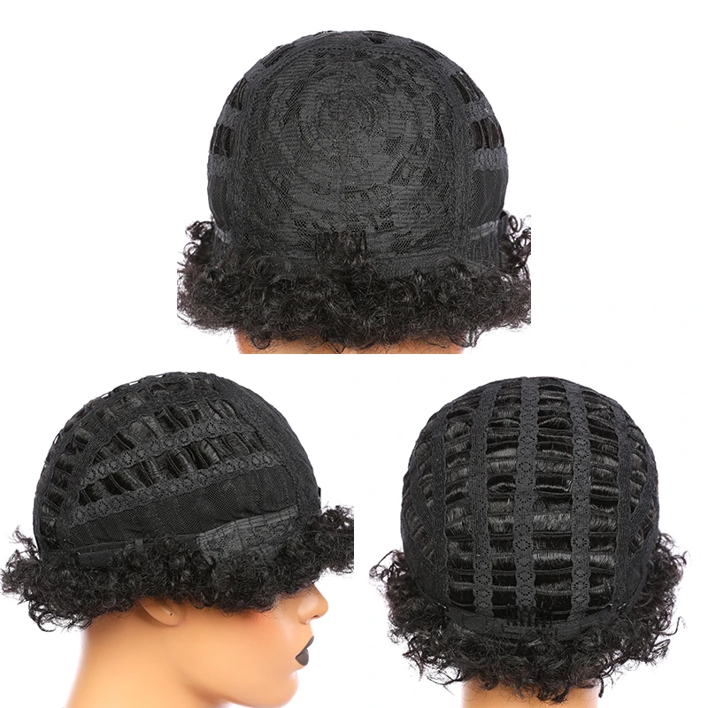 

Short Afro Kinky Curly Wigs Natural Black 1B Brazilian Remy Human Hair Wigs For Black Women Full Machine Wigs