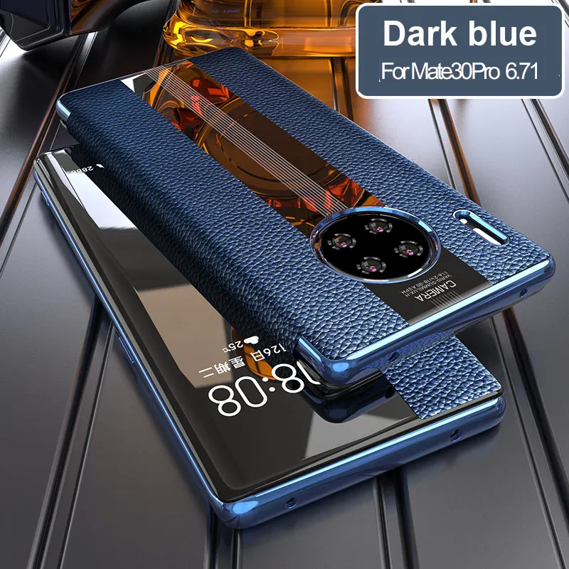 Mate 30 Роскошный чехол из натуральной кожи для huawei mate 30 pro Чехол кожаный умный флип-чехол для huawei mate 30 Pro Защитная крышка - Цвет: dark blue