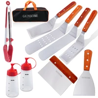 gainscome griddle accessories kit 9pcs professional bbq kit in gift carry luggage stainless steel griddle tool set camping