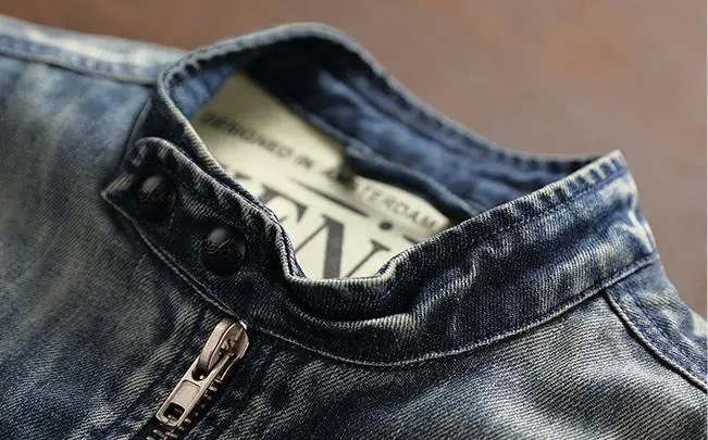 Осенний ковбойский жилет мужской джинсовый Байкерский Модный Синий Облегающий