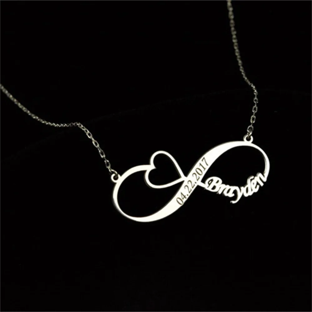 

Индивидуальное ожерелье с подвеской в виде сердца и знака бесконечности для мужчин и женщин, ювелирное изделие из нержавеющей стали на зака...
