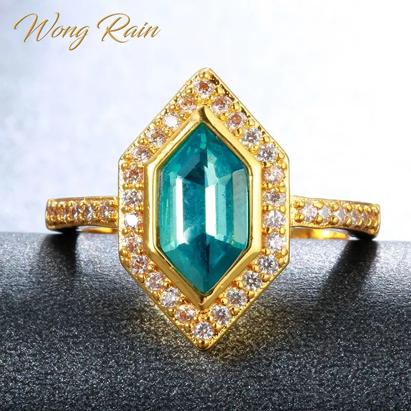 Wong Rain Винтажное кольцо из серебра 100% пробы с голубым топазом аквамарином