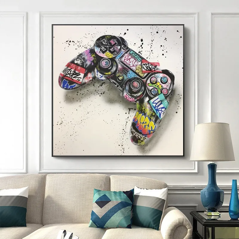 

Graffiti Art Gamepad and Rubik's Cube Canvas Art Posters and Print Abstract Game Handle Canvas Paintings on The Wall Decor