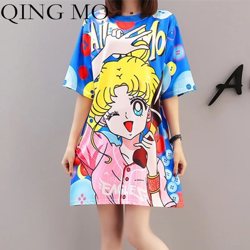 Цин MO платье с мультяшным принтом женская футболка длинным рукавом и надписью