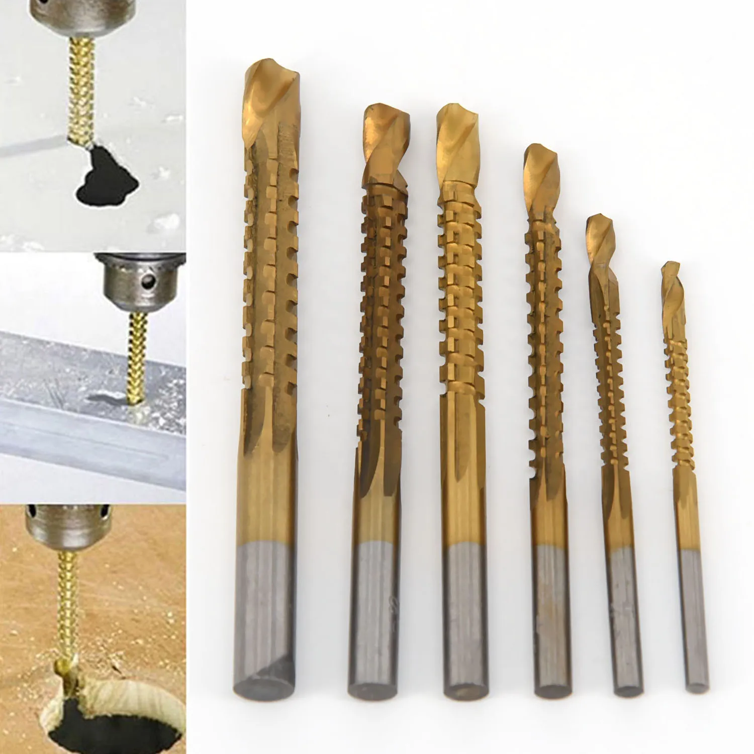 

6pcs Titanium Coated HSS Drill Bits Tools For Woodworking DIY 3/4/5/6/6.5/8mm