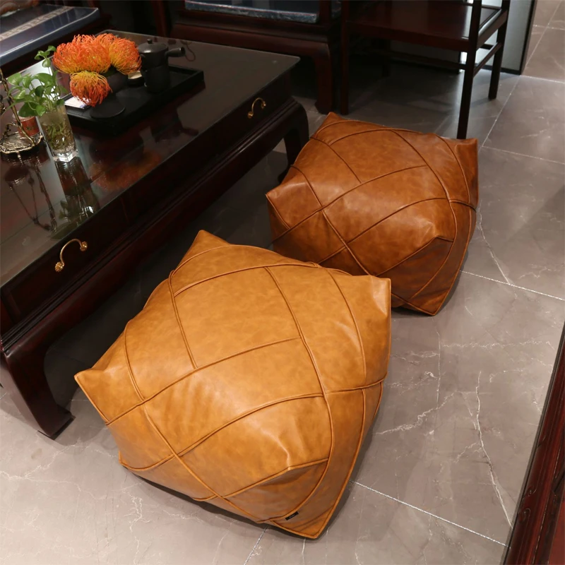 Moroccan PU Leather Pouf Ottoman Futon Footstool Home Tatami Unstuffed Cushion Sofa Bean Bag Ins Living Room Decor Craft
