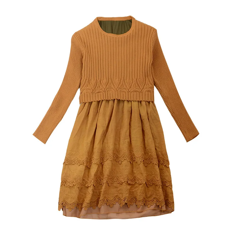 Осенне-зимнее Новое Женское платье-свитер из двух частей Модный пуловер с