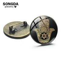 songda retro golden fatima hand painted brooch lucky amulet muslim jewelry backpack shirt lapel pins glass art picture brooches